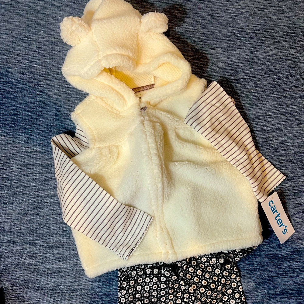 3 piece ivory teddy bear hood outfit by carters 24 months